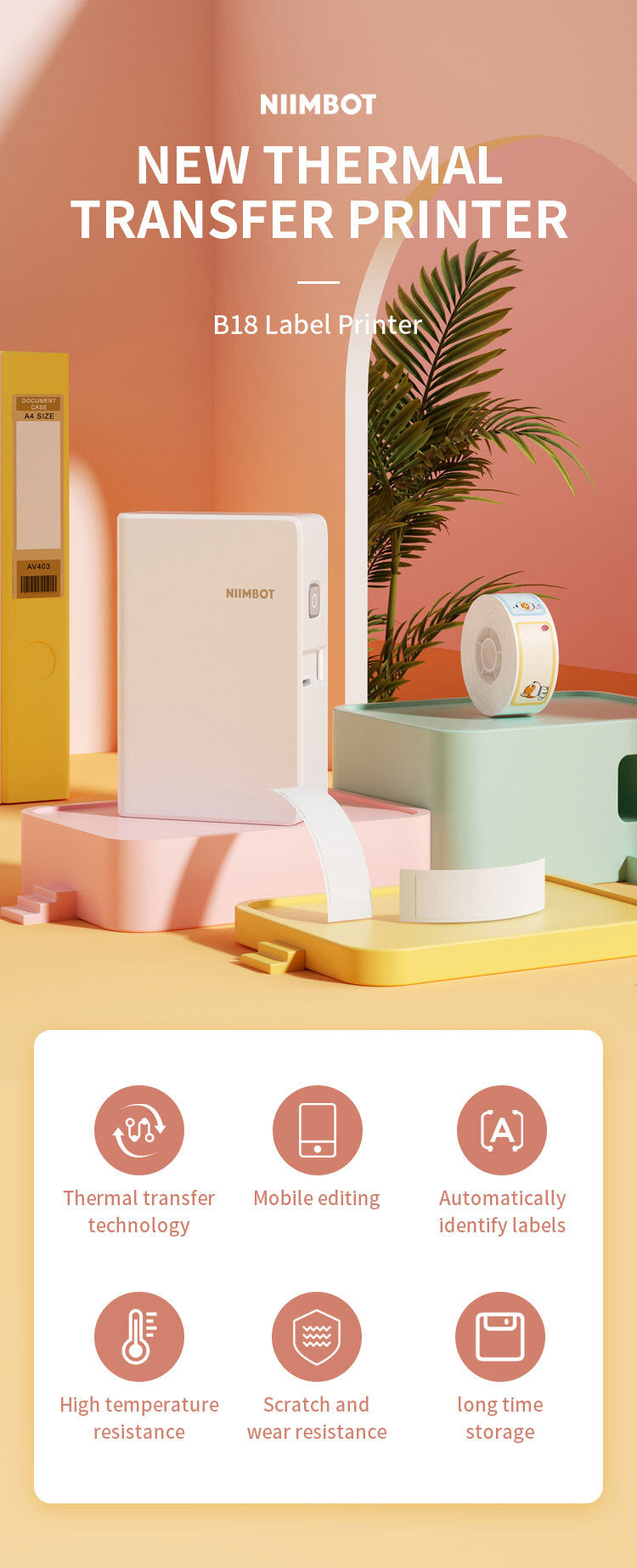 Niimbot - B18 - Bluetooth Thermal Transfer Label Printer, Label & Ribbon